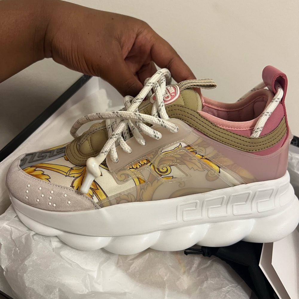 Versace Pink Beige Gold Barocco Platform Sneakers